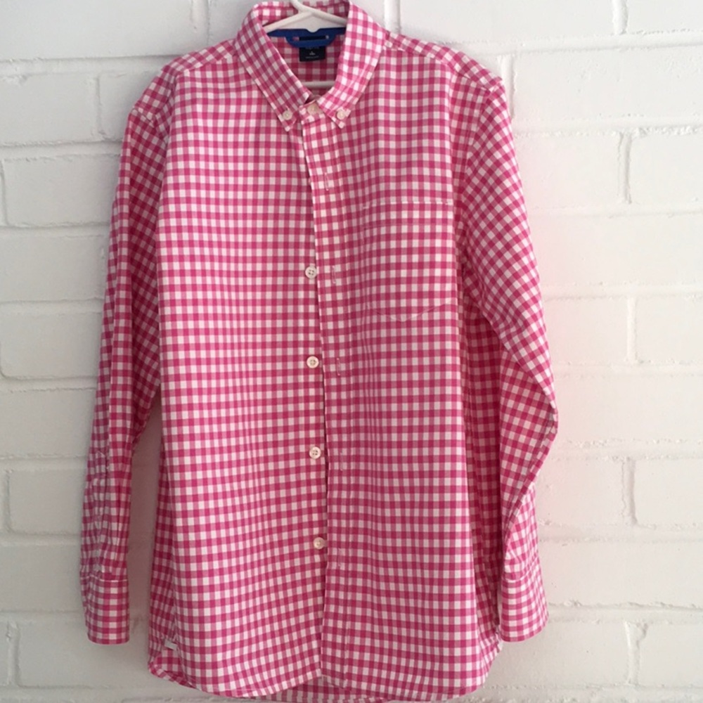 Boys Gap Pink And White Button-Down Checked Dress Shirt Size 10